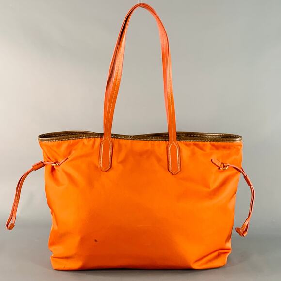PRADA Orange Gold Saffiano Nylon Leather Trim Tote Handbag - Picture 4 of 12